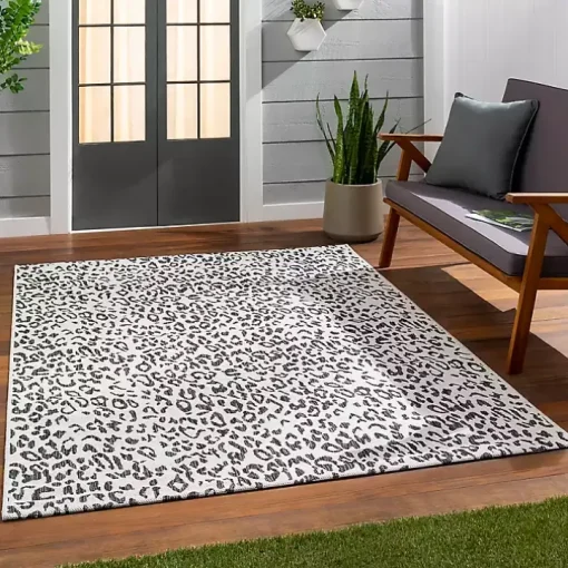 Cauli Black Leopard Print Outdoor Rug, 5x7