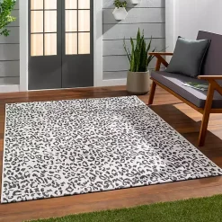 Cauli Black Leopard Print Outdoor Rug, 7x10