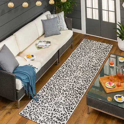 Cauli Black Leopard Print Outdoor Runner Rug, 2x12