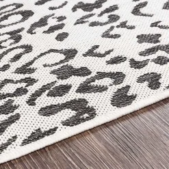 Cauli Black Leopard Print Round Outdoor Rug, 5 ft.