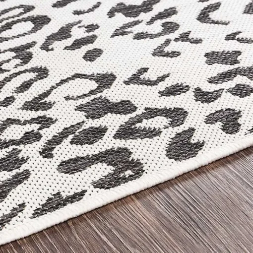Cauli Black Leopard Print Outdoor Rug, 5x7