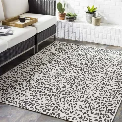 Cauli Black Leopard Print Outdoor Rug, 5x7