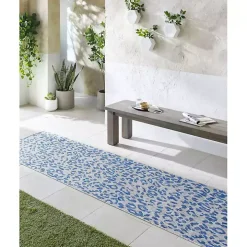 Cauli Blue Leopard Print Outdoor Runner Rug, 2x12
