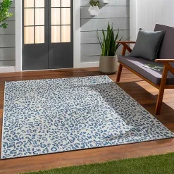 Cauli Blue Leopard Print Outdoor Rug, 4x5