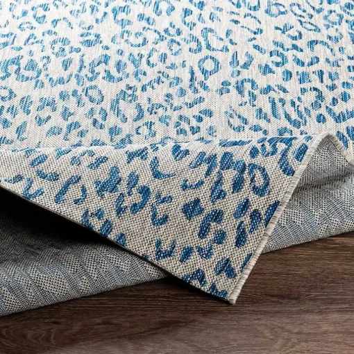 Cauli Blue Leopard Print Outdoor Runner Rug, 2x12