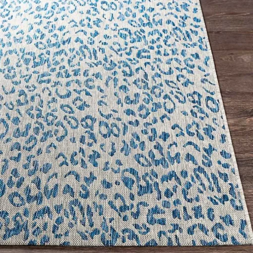 Cauli Blue Leopard Print Outdoor Runner Rug, 2x12