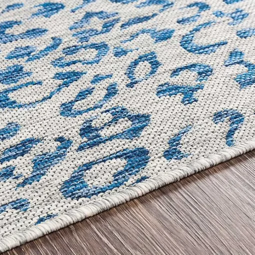 Cauli Blue Leopard Print Outdoor Runner Rug, 2x12
