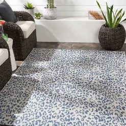 Cauli Blue Leopard Print Outdoor Rug, 5x7