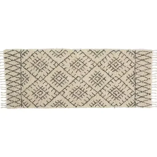 Charcoal and Ivory Linear Fringe Runner, 2x6