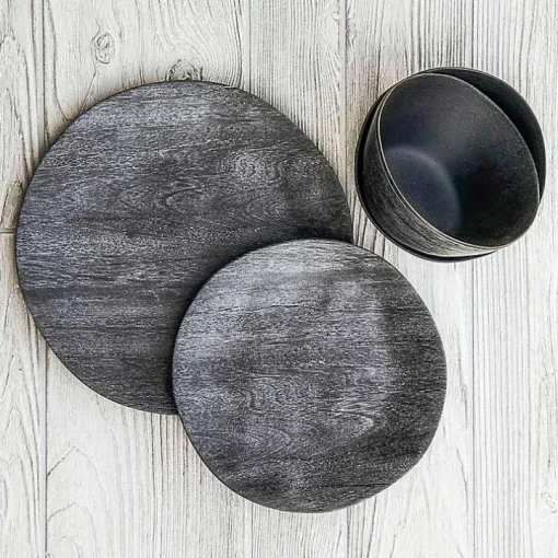 Charcoal Faux Wood Melamine Dinner Plate, Set of 6