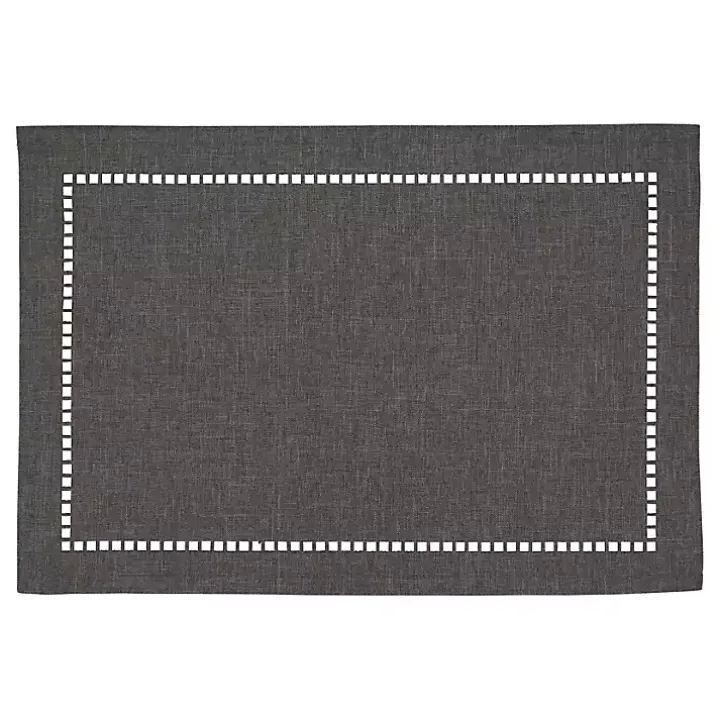 Charcoal Laser-Cut Hemstitch Placemats, Set of 4