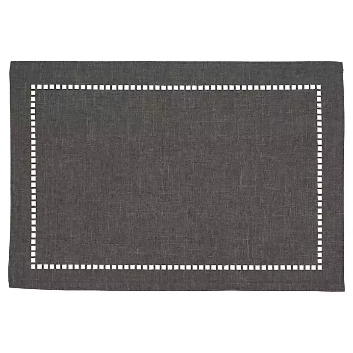 Charcoal Laser-Cut Hemstitch Placemats, Set of 4
