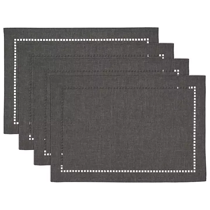 Charcoal Laser-Cut Hemstitch Placemats, Set of 4