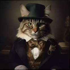 Charming Victorian Cat Framed Canvas Art Print