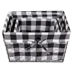 Chicken Wire and Buffalo Check Baskets, Set of 3