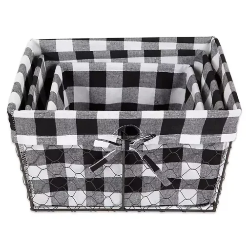 Chicken Wire and Buffalo Check Baskets, Set of 3