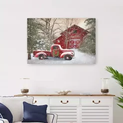 Christmas Barn & Truck Canvas Art Print, 36x24 in.