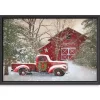 Christmas Barn & Truck Framed Canvas Art Print