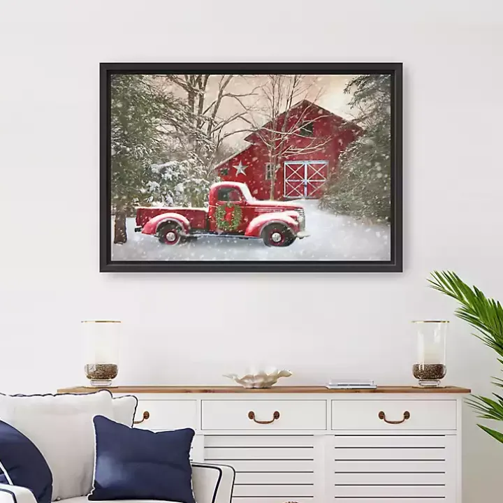 Christmas Barn & Truck Framed Canvas Art Print