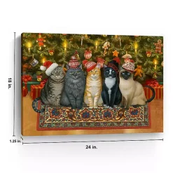 Christmas Cats in Knit Caps Canvas Art Print