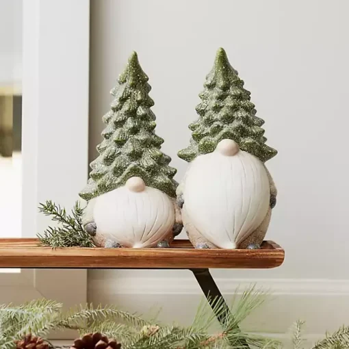 Christmas Pinetree Gnome Figurines, Set of 2