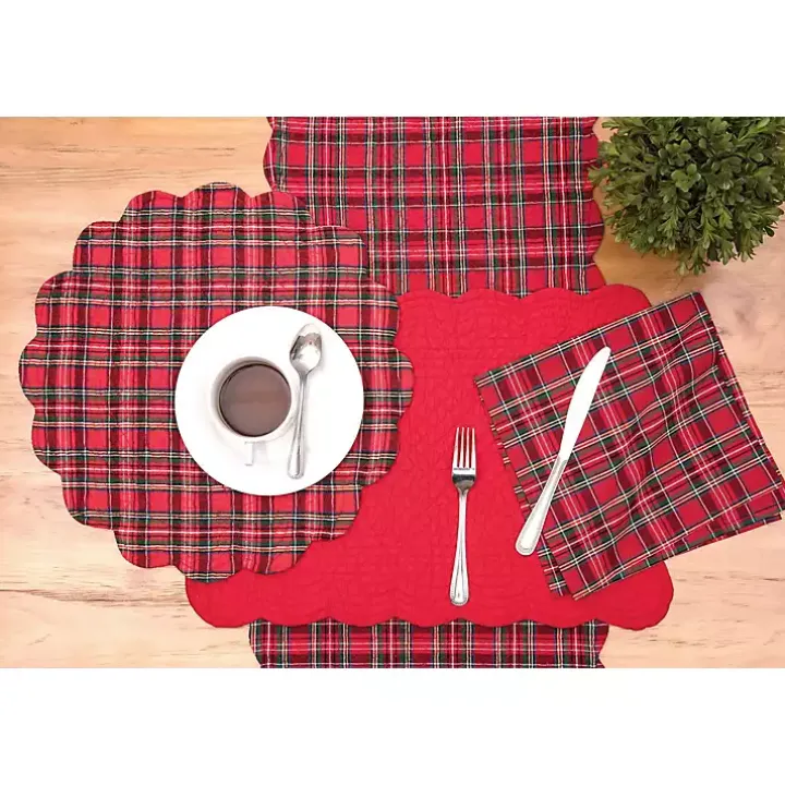 Christmas Red Plaid Scalloped Table Runner