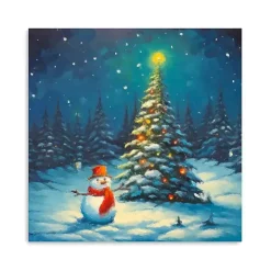 Christmas Tree and Snowman Canvas Art Print