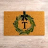 Christmas Wreath Monogram T Doormat