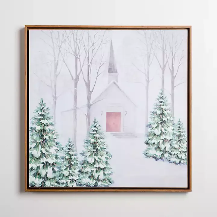 Church Scene Snowy Forest Canvas Art Print