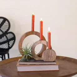 Circle Mango Wood Taper Candle Holders, Set of 3