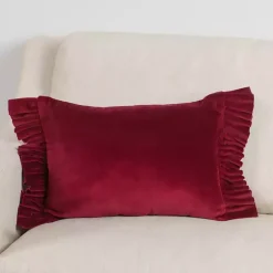 Clara Burgundy Velvet Ruffle Lumbar Pillow