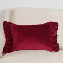 Clara Burgundy Velvet Ruffle Lumbar Pillow