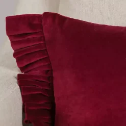 Clara Burgundy Velvet Ruffle Lumbar Pillow