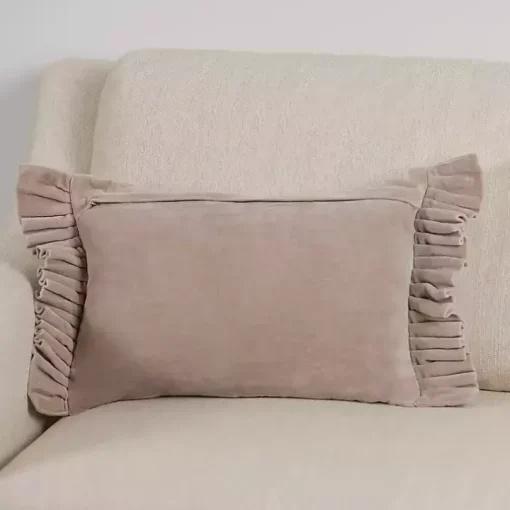 Clara Gray Velvet Ruffle Lumbar Pillow