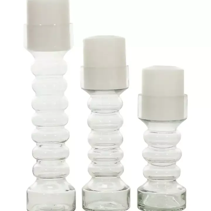Clear Blown Glass Curved 3-pc. Candle Holder Set