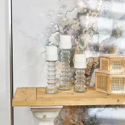 Clear Blown Glass Curved 3-pc. Candle Holder Set