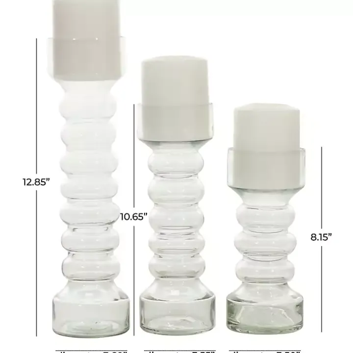 Clear Blown Glass Curved 3-pc. Candle Holder Set