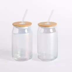 Clear Glass Can Tumblers, Set of 2