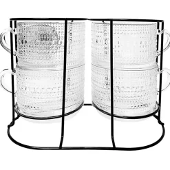 Clear Hobnail Mugs with Rack 5-pc. Set