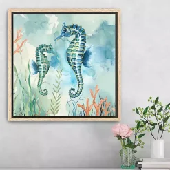 Coastal Bay Seahorses Framed Canvas Art Print