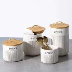 Coffee Ribbed Ceramic Canister