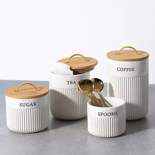 Coffee Ribbed Ceramic Canister