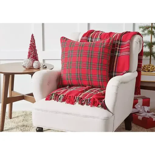 Collie Red Plaid Christmas Pillow