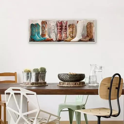 Colorful Cowgirl Boots Framed Canvas Art Print