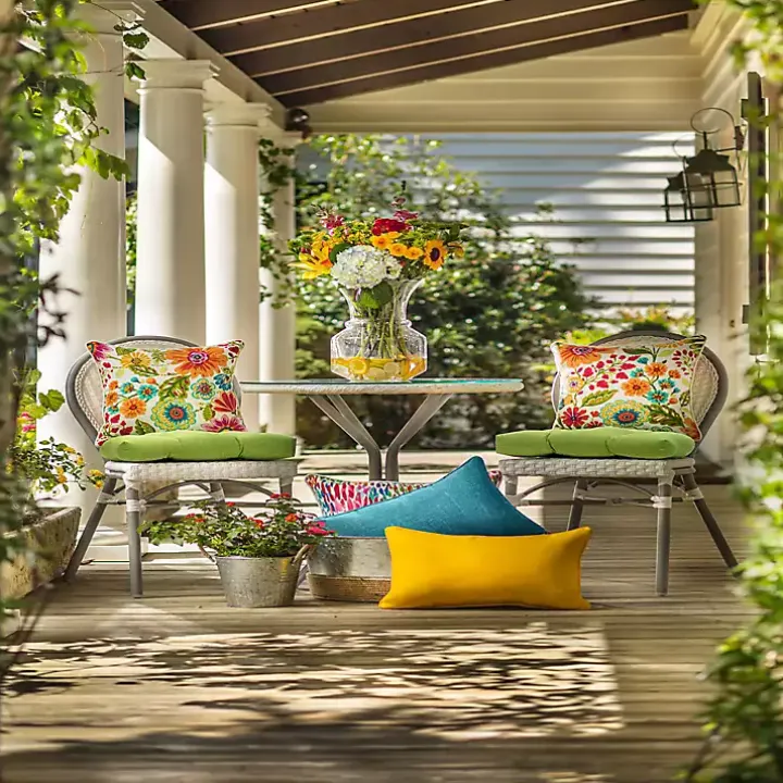 Colorful Floral Outdoor Seat Cushions, Set of 2