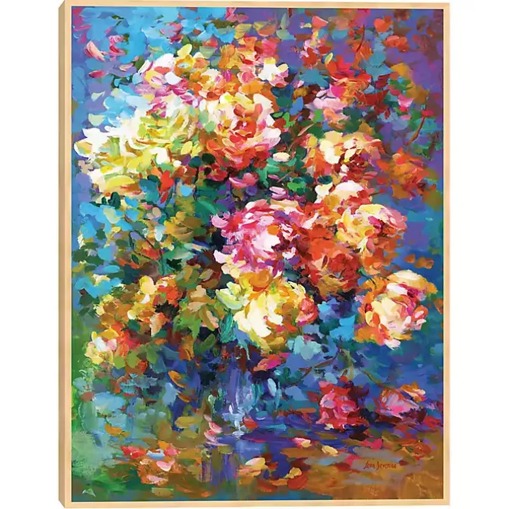 Colorful Flowers in Vase Framed Canvas Art Print