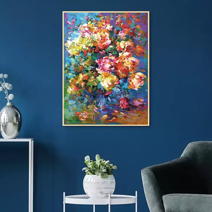 Colorful Flowers in Vase Framed Canvas Art Print