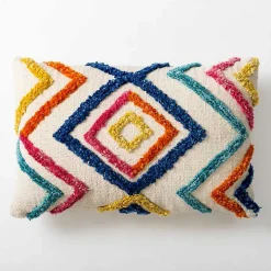 Colorful Tufted Diamond Outdoor Lumbar Pillow