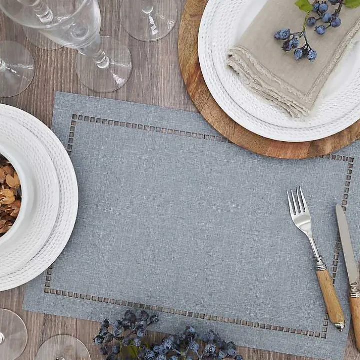 Cool Gray Laser-Cut Hemstitch Placemats, Set of 4
