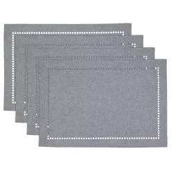 Cool Gray Laser-Cut Hemstitch Placemats, Set of 4